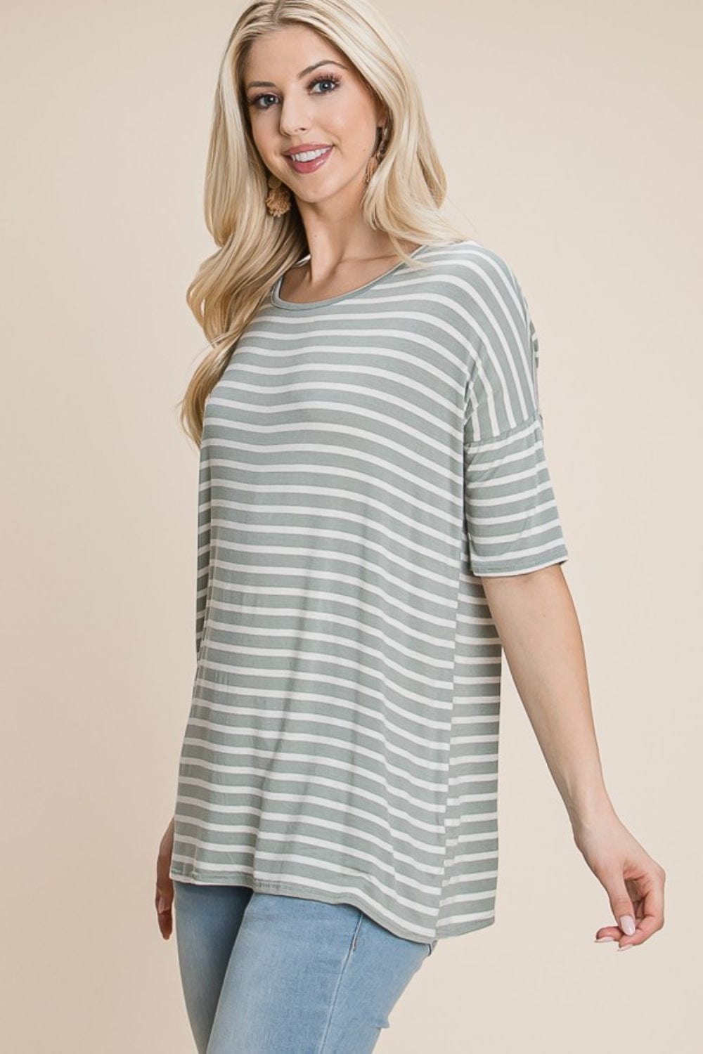 Trendsi BOMBOM Striped Round Neck T-Shirt BOMBOM Striped Round Neck T-Shirt