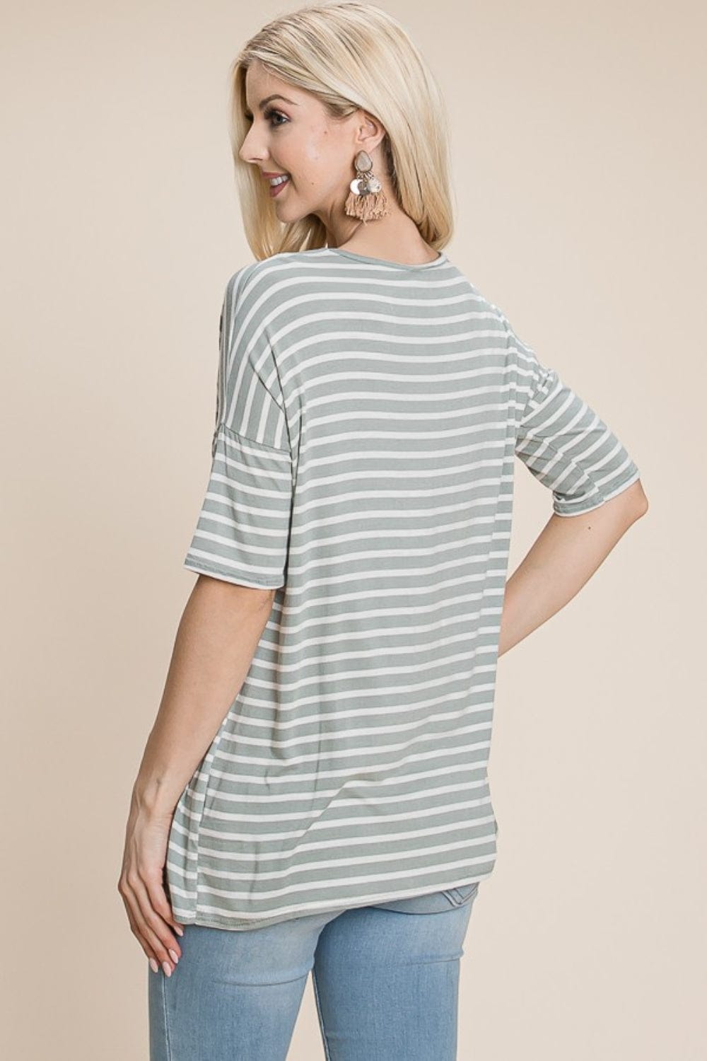 Trendsi BOMBOM Striped Round Neck T-Shirt BOMBOM Striped Round Neck T-Shirt