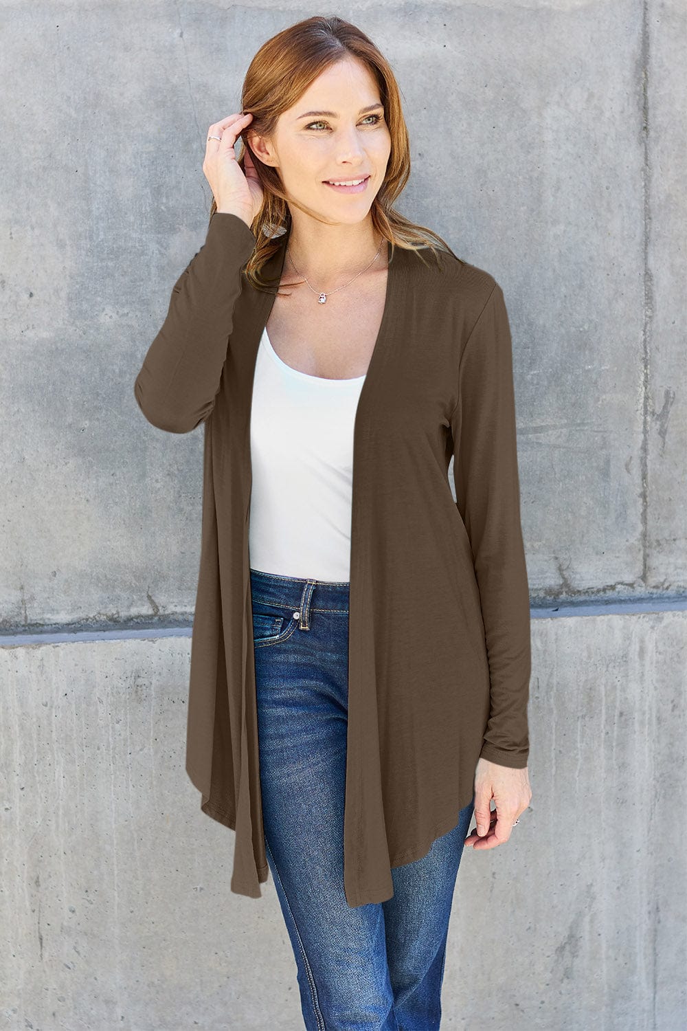 Trendsi Brown / S Basic Bae Full Size Open Front Long Sleeve Cardigan Basic Bae Full Size Open Front Long Sleeve Cardigan