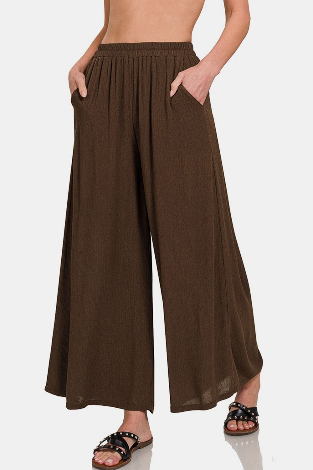 Trendsi BROWN / S Zenana Woven Wide Leg Pants With Pockets Zenana Woven Wide Leg Pants With Pockets