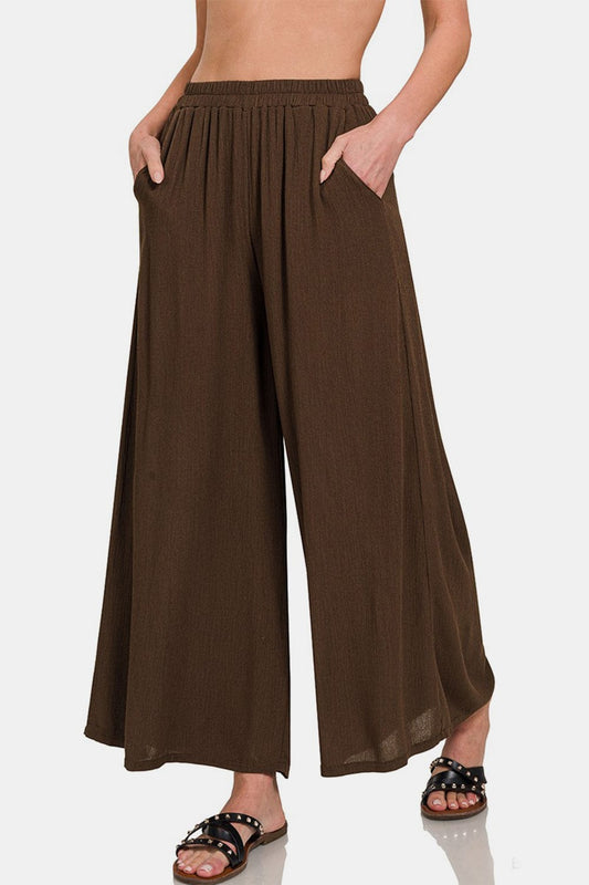 Trendsi BROWN / S Zenana Woven Wide Leg Pants With Pockets Zenana Woven Wide Leg Pants With Pockets