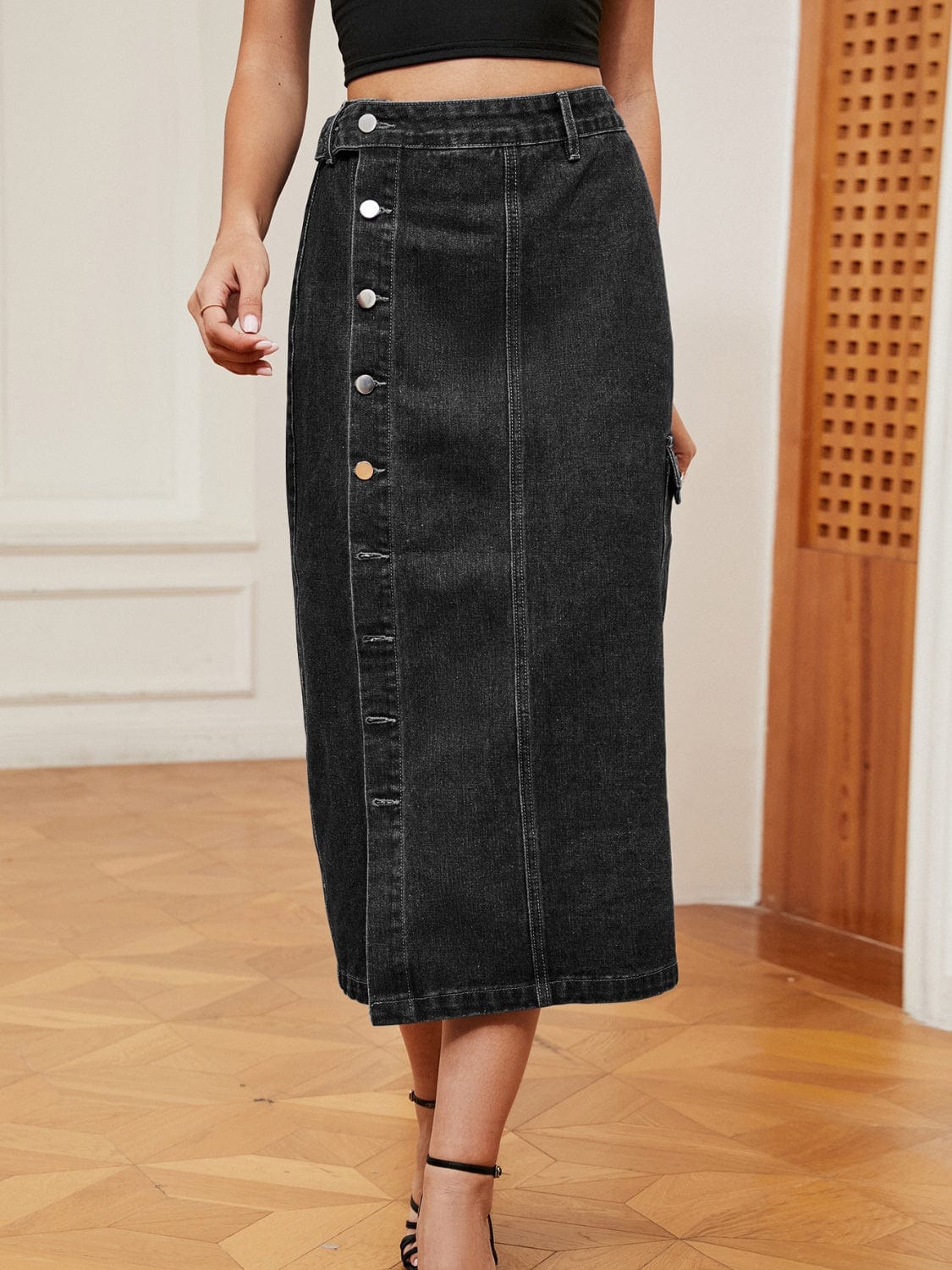 Trendsi Button Down Denim Skirt Button Down Denim Skirt