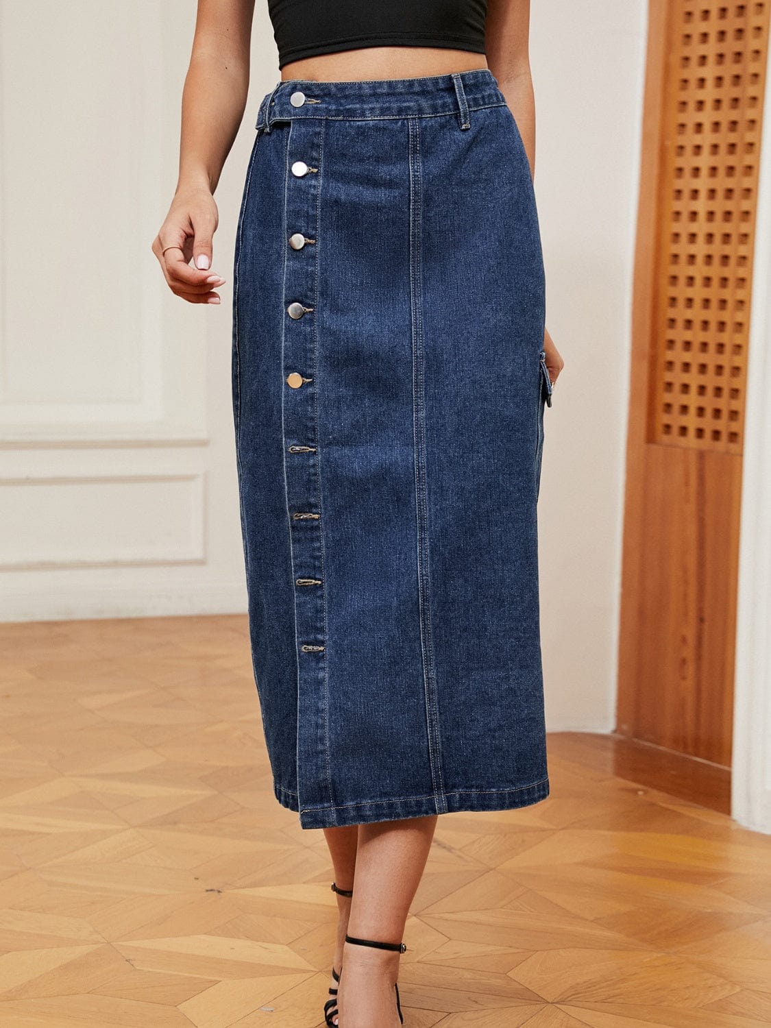 Trendsi Button Down Denim Skirt Button Down Denim Skirt