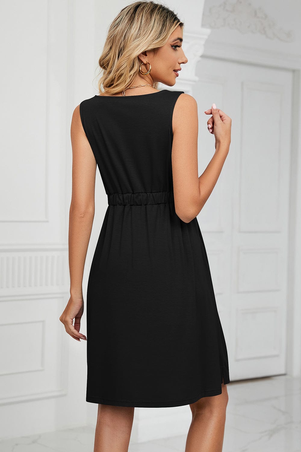 Trendsi Buttoned Wide Strap Mini Dress Buttoned Wide Strap Mini Dress