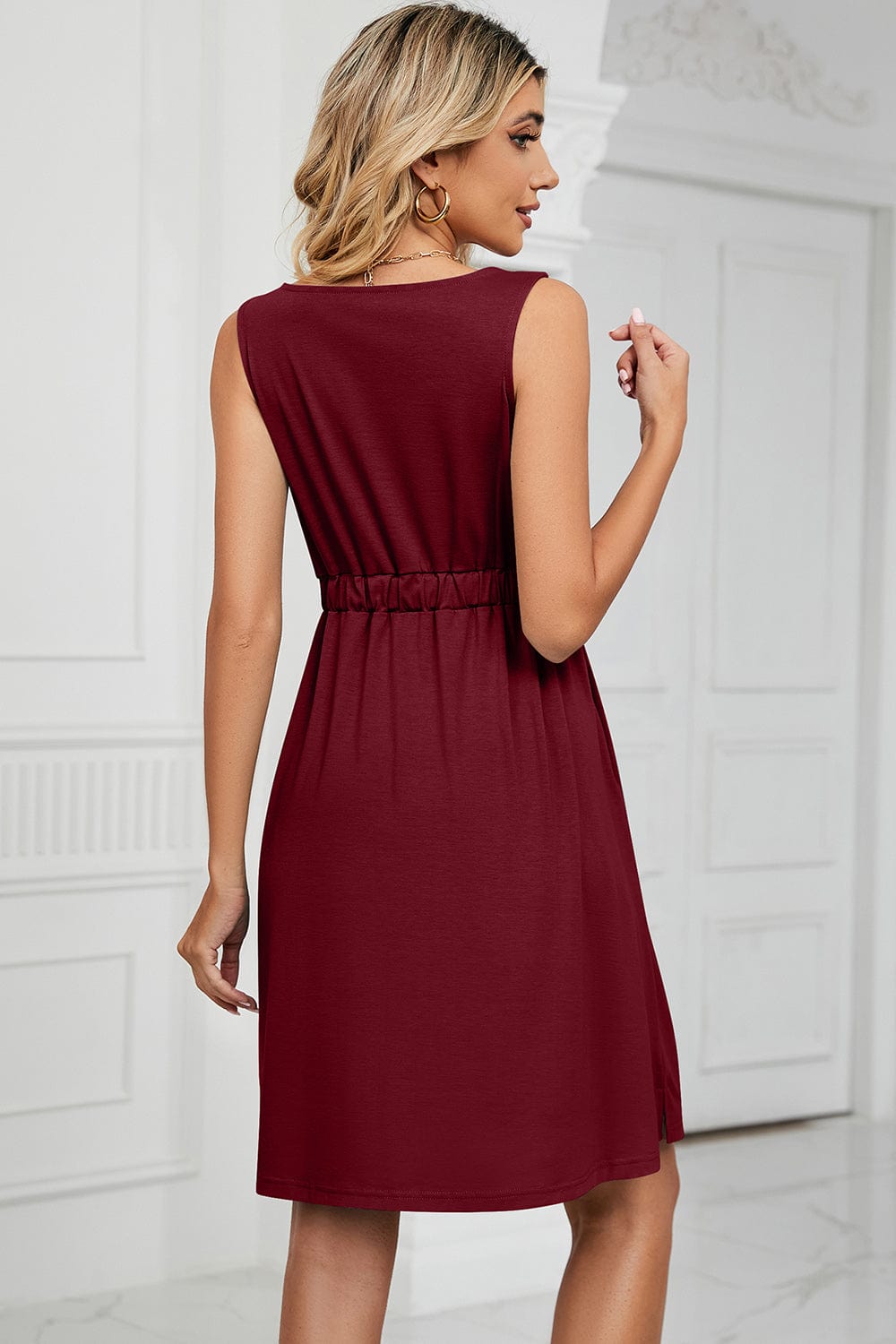 Trendsi Buttoned Wide Strap Mini Dress Buttoned Wide Strap Mini Dress