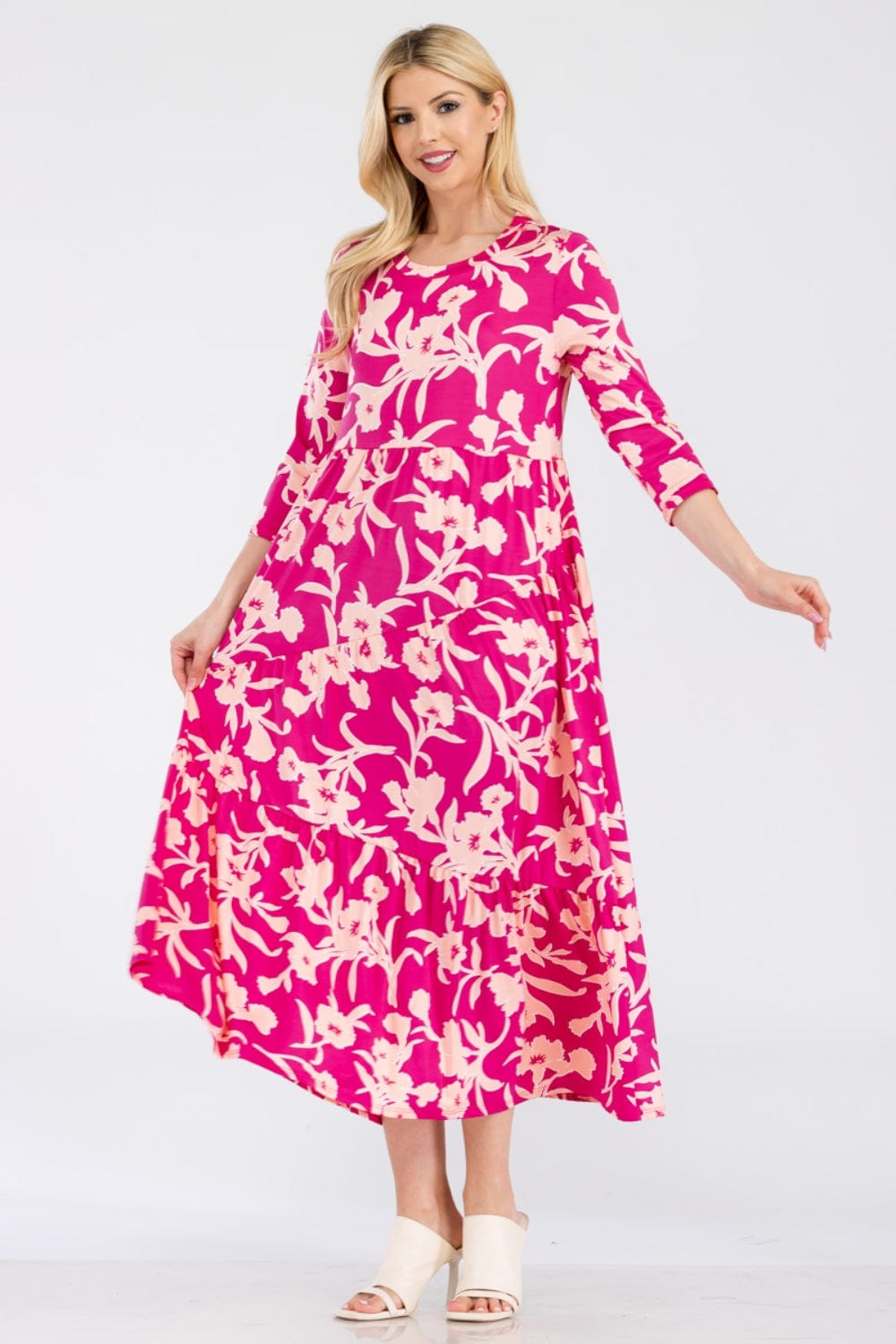Trendsi Celeste Full Size Floral Round Neck Ruffle Hem Dress Celeste Full Size Floral Round Neck Ruffle Hem Dress