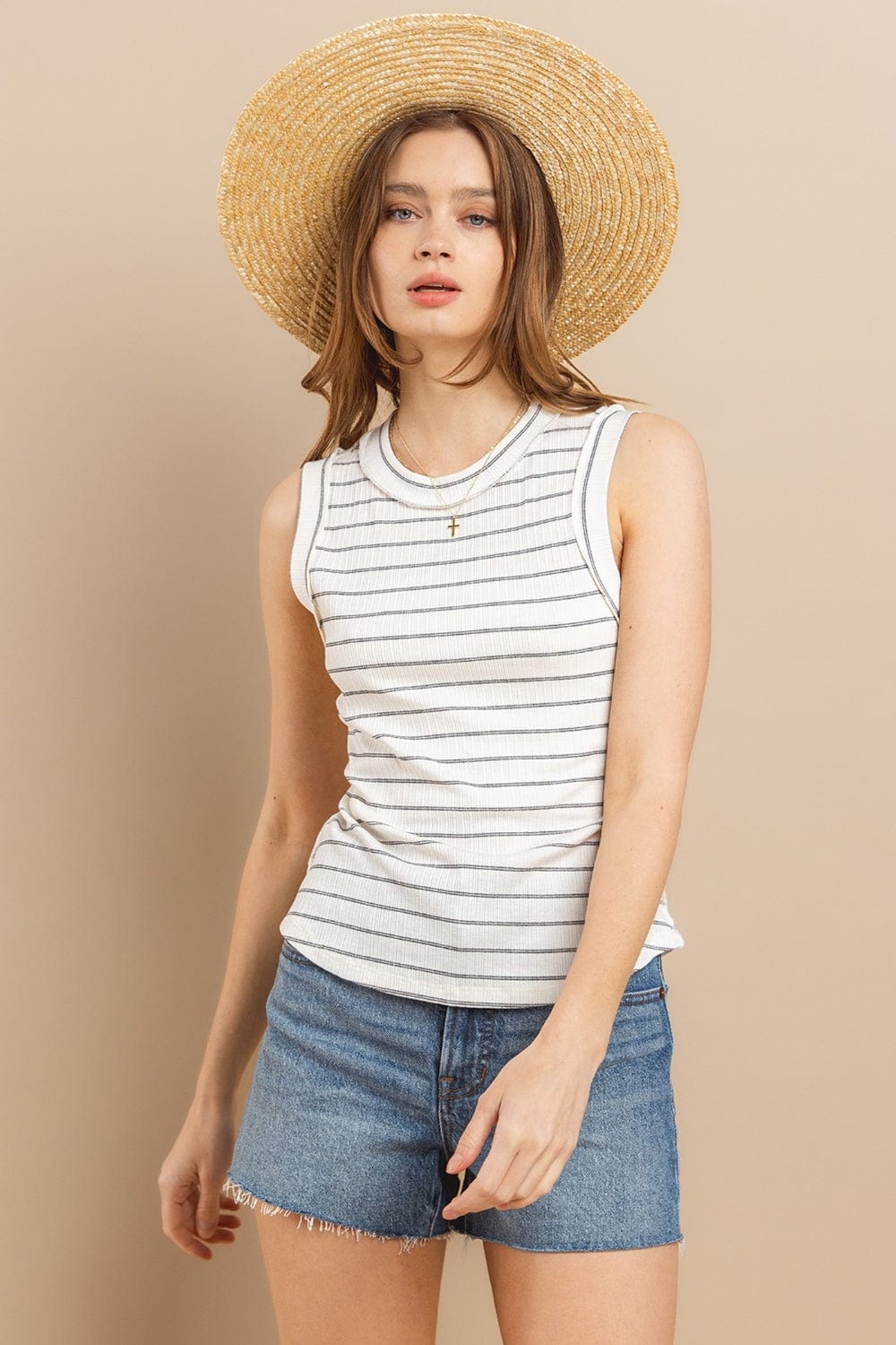 Trendsi Ces Femme Striped Round Neck Tank Ces Femme Striped Round Neck Tank