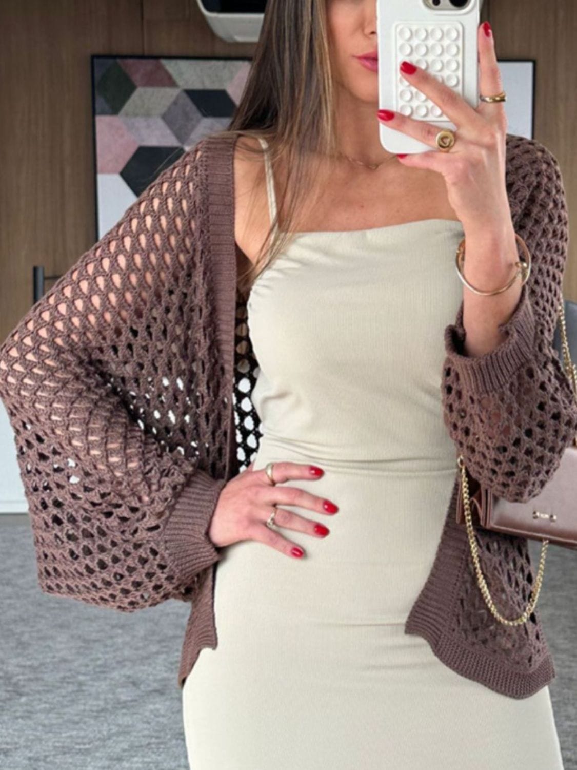 Trendsi Chocolate / S Hollow Out Open Front Cover-Up Hollow Out Open Front Cover-Up