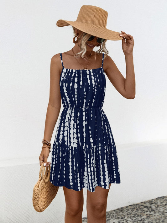 Trendsi Cobalt Blue / S Ruffle Hem Printed Mini Cami Dress Ruffle Hem Printed Mini Cami Dress