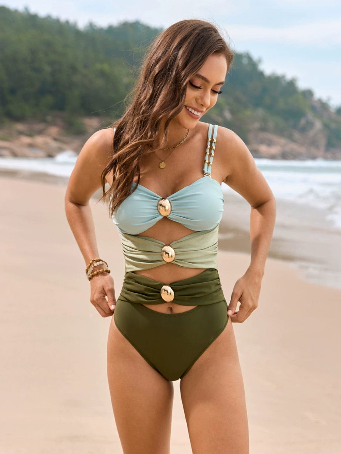 Trendsi Color Block Sweetheart Neck One-Piece Swimwear Color Block Sweetheart Neck One-Piece Swimwear