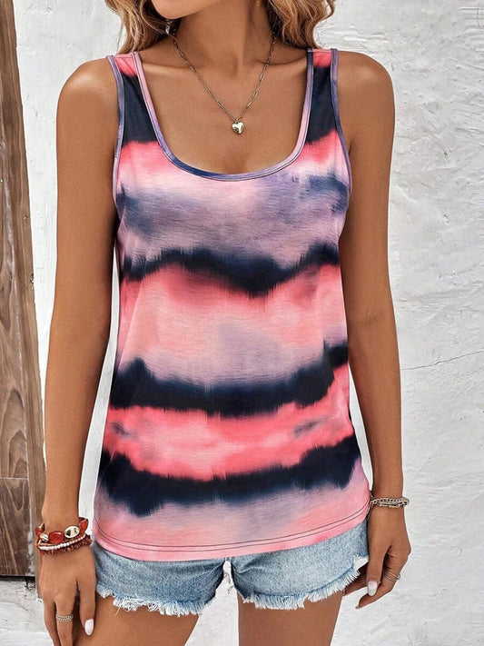 Trendsi Coral / S Tie-Dye Scoop Neck Wide Strap Tank Tie-Dye Scoop Neck Wide Strap Tank