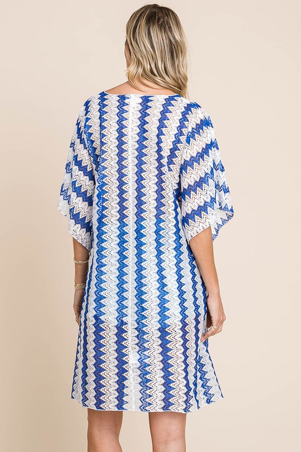 Trendsi Cotton Bleu by Nu Lab Tied Striped Plunge Half Sleeve Cover-Up Cotton Bleu by Nu Lab Tied Striped Plunge Half Sleeve Cover-Up