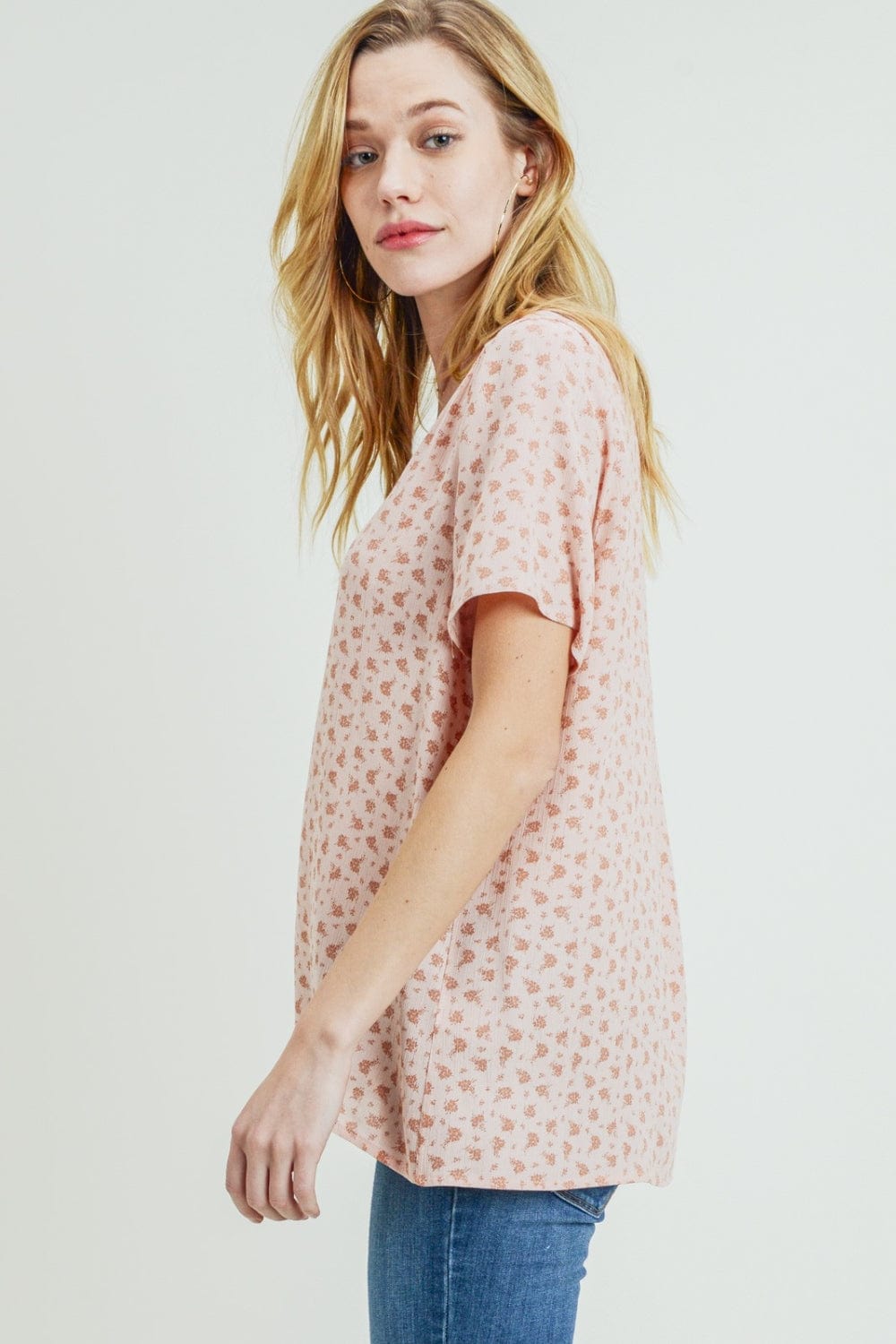 Trendsi Cotton Bleu by Nu Label Printed V-Neck Short Sleeve T-Shirt Cotton Bleu by Nu Label Printed V-Neck Short Sleeve T-Shirt