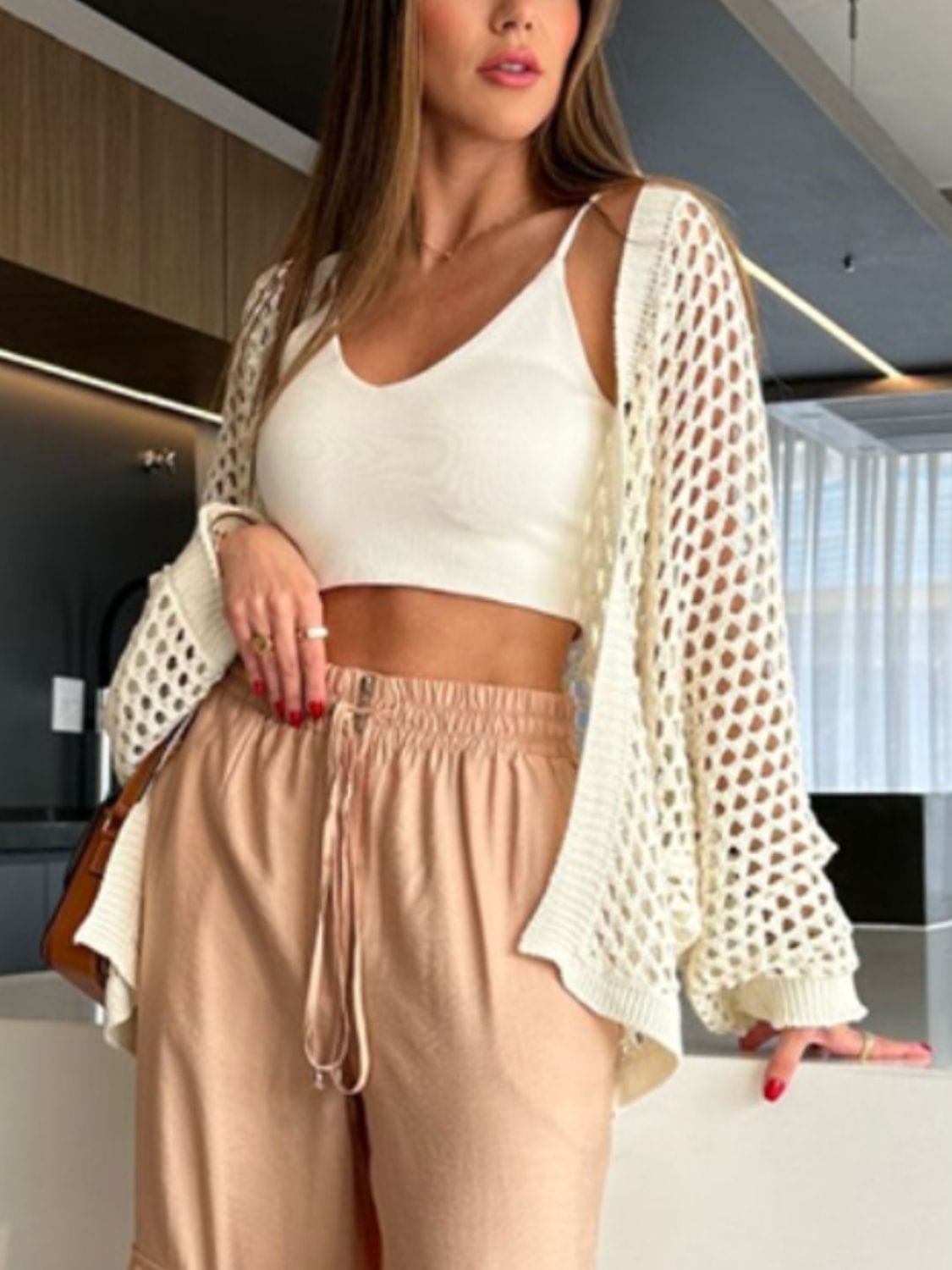 Trendsi Cream / S Hollow Out Open Front Cover-Up Hollow Out Open Front Cover-Up