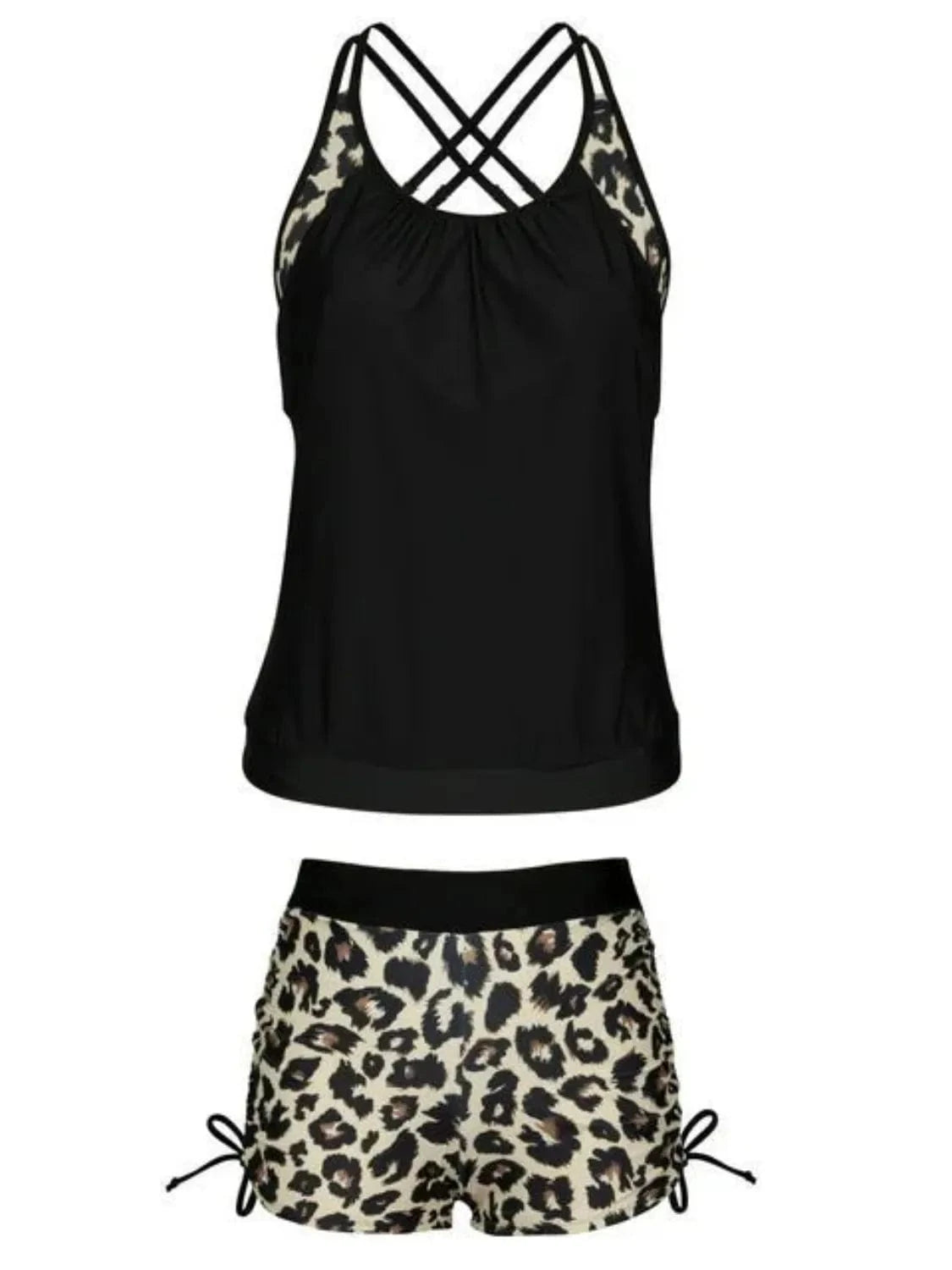 Trendsi Crisscross Leopard Scoop Neck Two-Piece Swim Set Crisscross Leopard Scoop Neck Two-Piece Swim Set