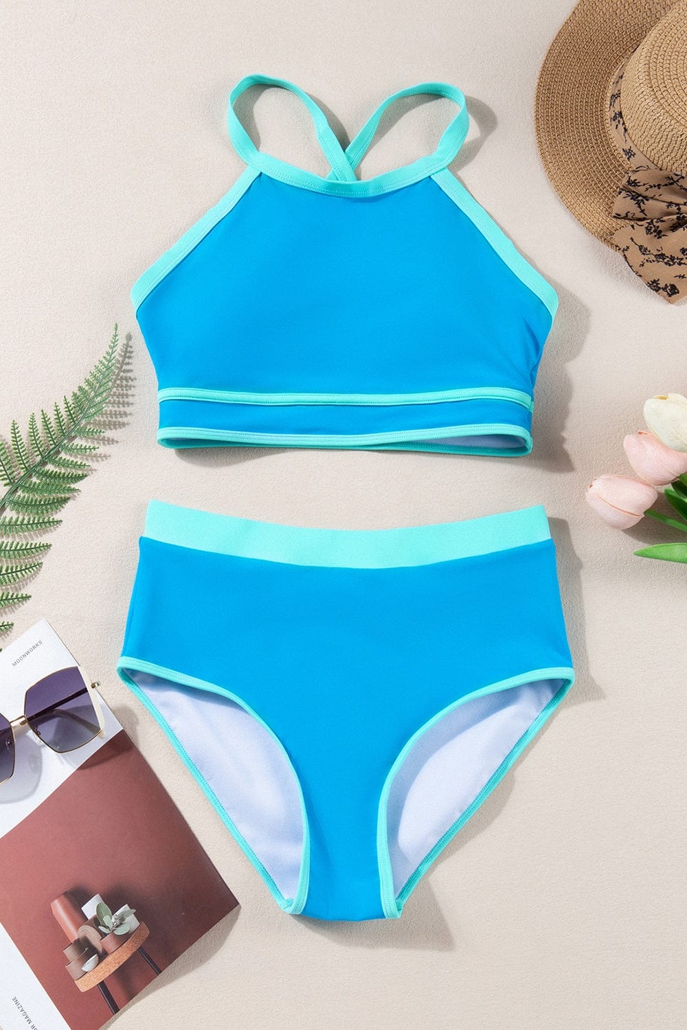 Trendsi Crisscross Round Neck Two-Piece Swim Set Crisscross Round Neck Two-Piece Swim Set