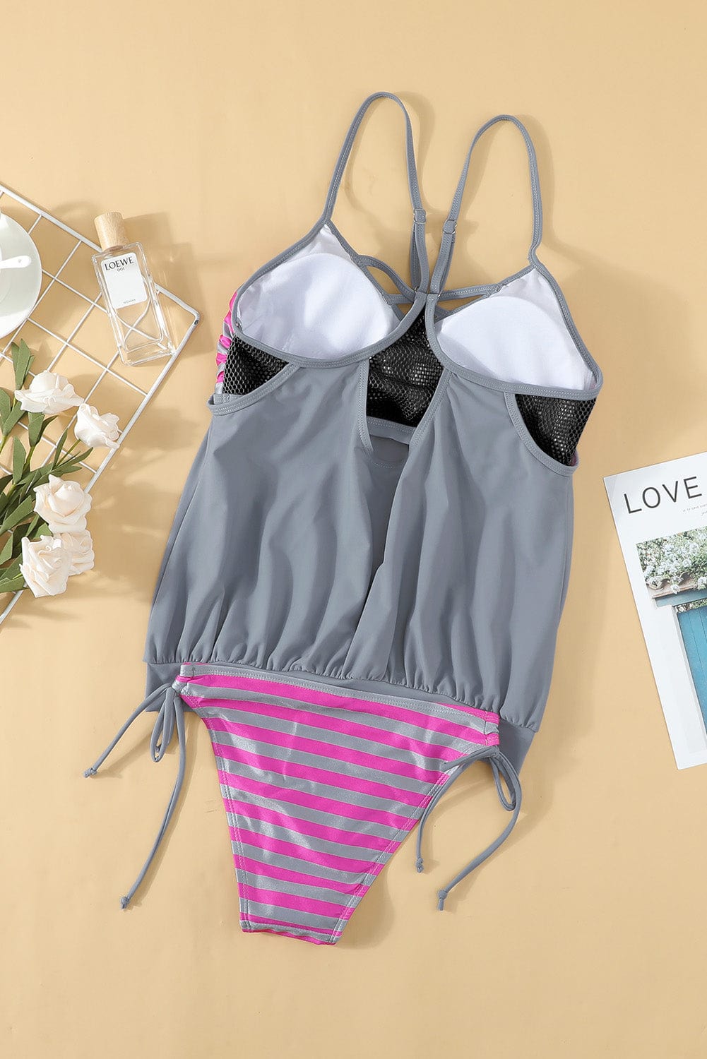 Trendsi Crisscross Striped Spaghetti Strap Tankini Set Crisscross Striped Spaghetti Strap Tankini Set