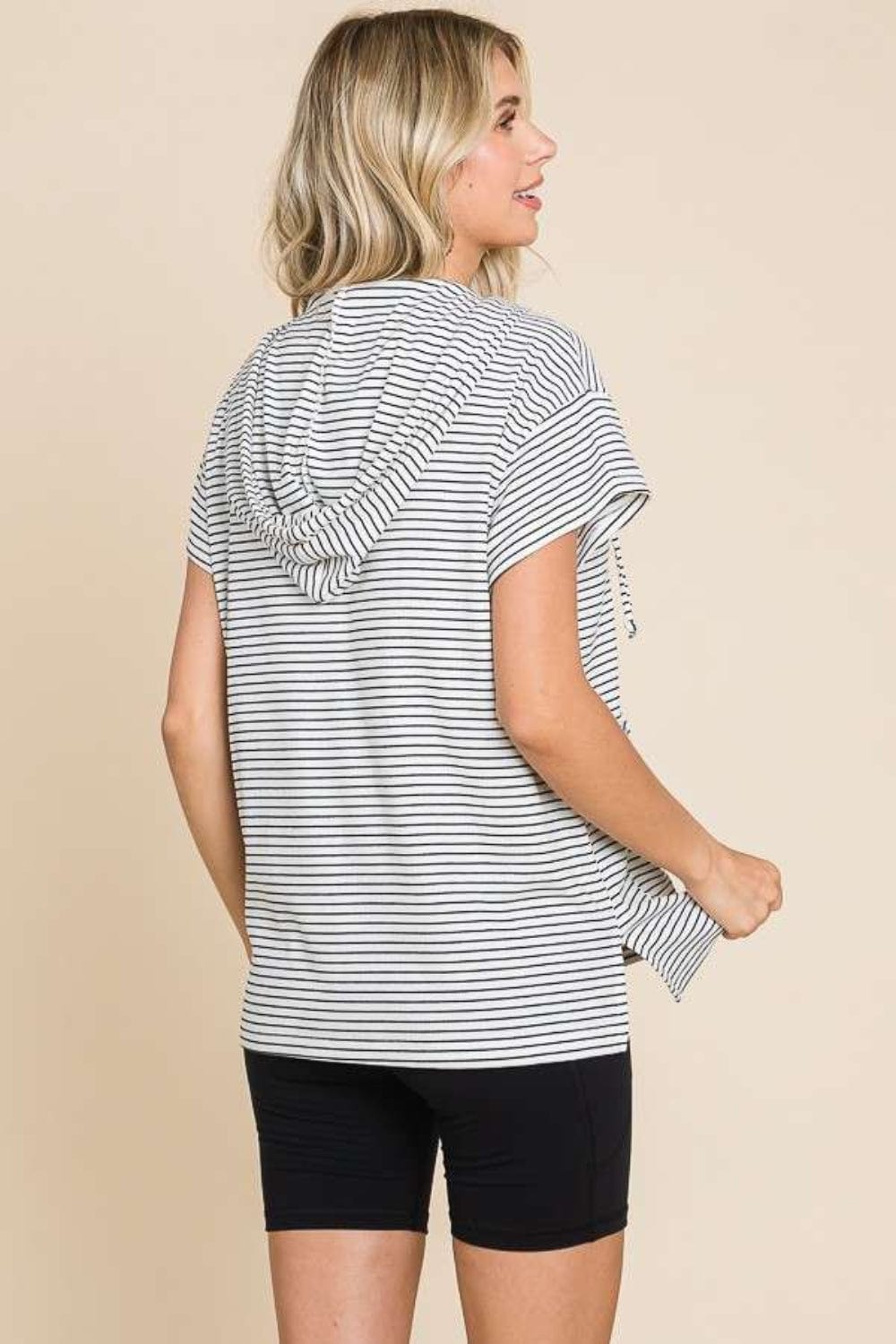 Trendsi Culture Code Full Size Striped Short Sleeve Hooded Top Culture Code Full Size Striped Short Sleeve Hooded Top