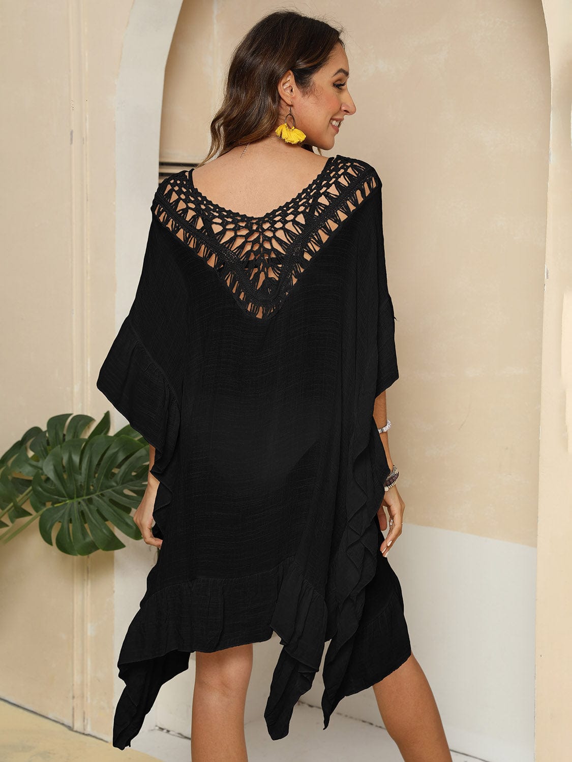 Trendsi Cutout Ruffled Half Sleeve Cover-Up Cutout Ruffled Half Sleeve Cover-Up