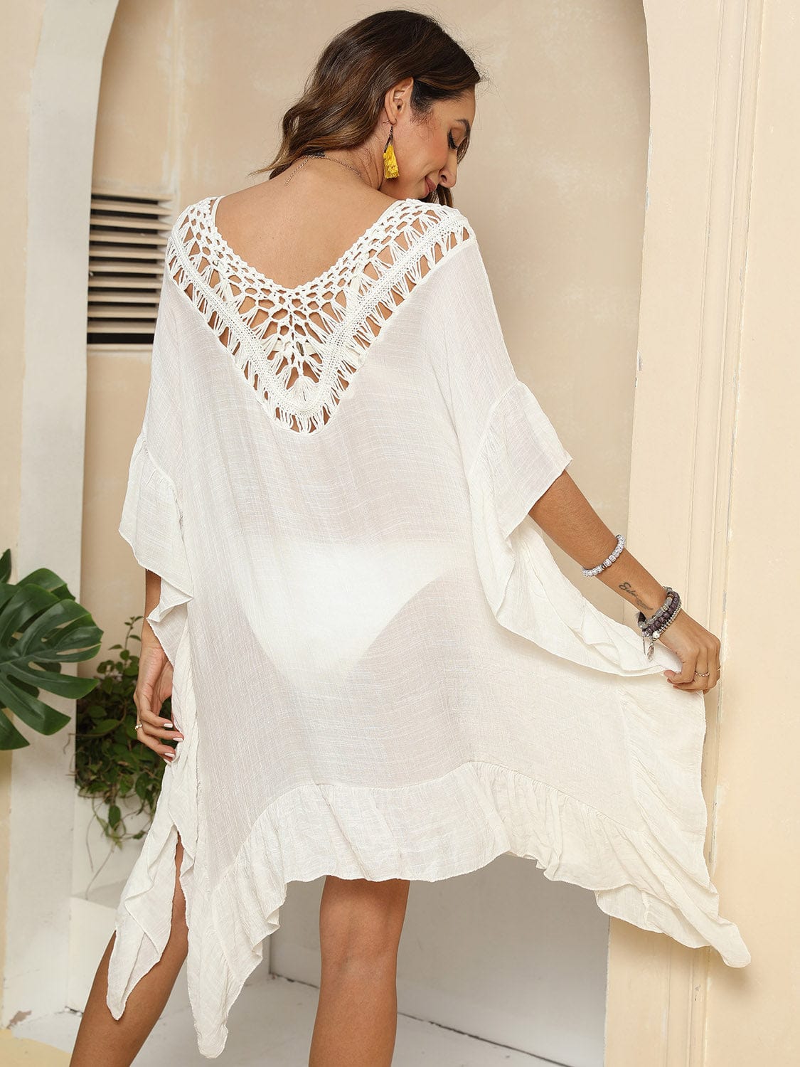 Trendsi Cutout Ruffled Half Sleeve Cover-Up Cutout Ruffled Half Sleeve Cover-Up