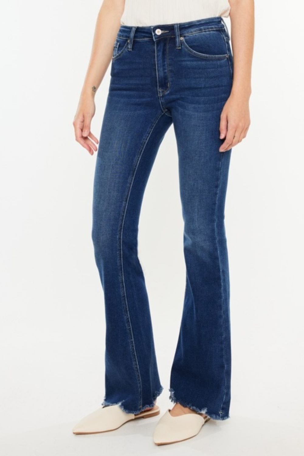 Trendsi DARK / 0(23) Kancan Cat's Whiskers Raw Hem Flare Jeans Kancan Cat's Whiskers Raw Hem Flare Jeans