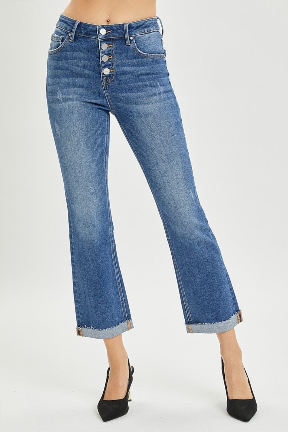 Trendsi Dark / 0(24) RISEN Full Size Button Fly Cropped Bootcut Jeans RISEN Full Size Button Fly Cropped Bootcut Jeans