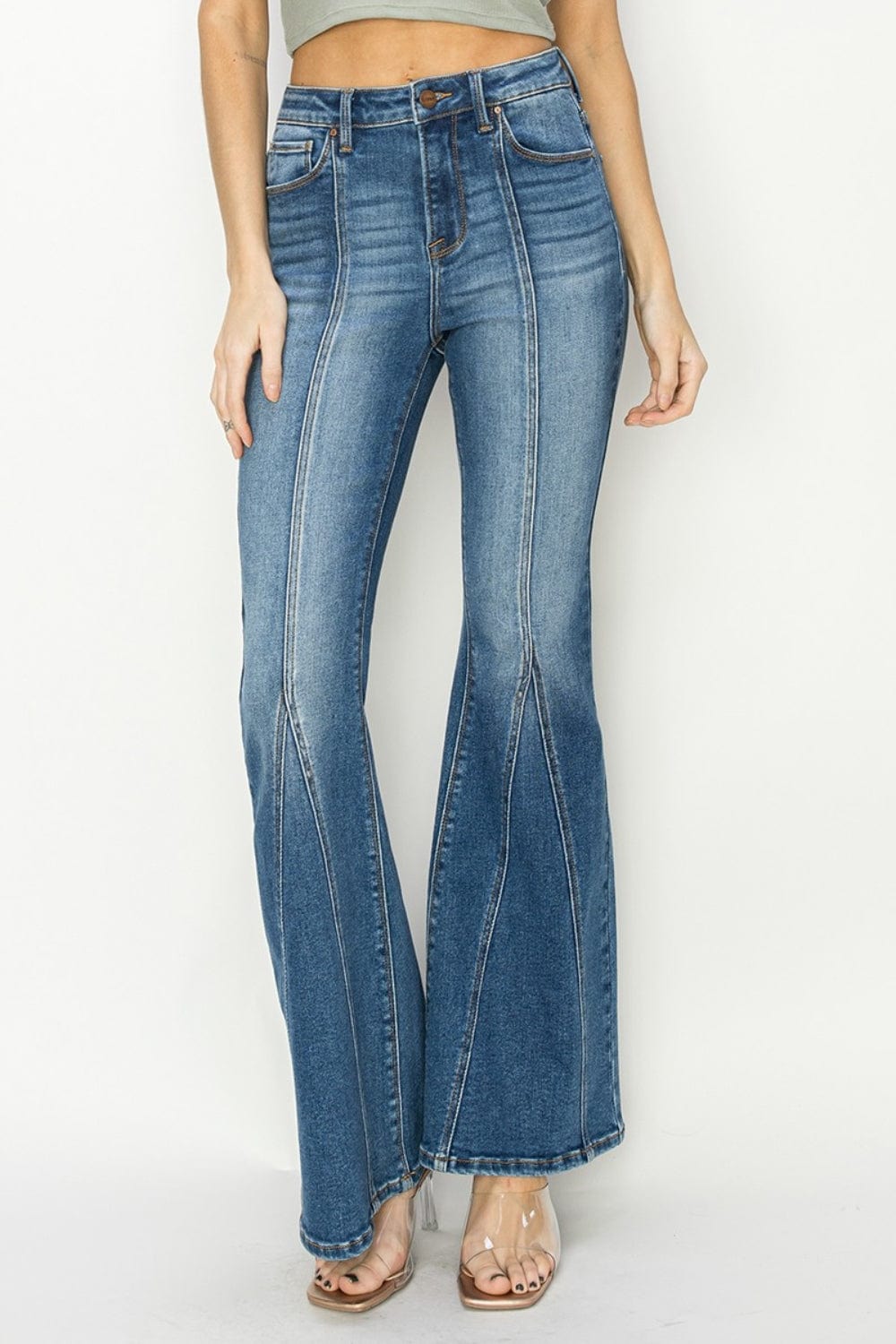 Trendsi Dark / 0 RISEN Full Size High Rise Front Seam Detailed Flare Jeans RISEN Full Size High Rise Front Seam Detailed Flare Jeans
