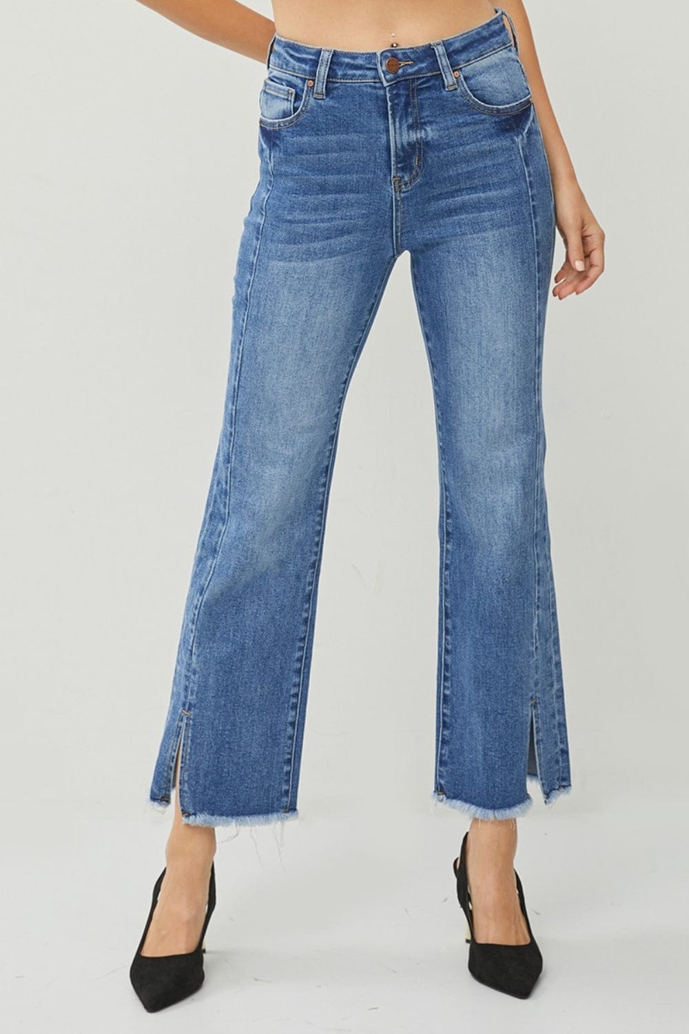 Trendsi DARK / 0 RISEN High Waist Raw Hem Slit Straight Jeans RISEN High Waist Raw Hem Slit Straight Jeans