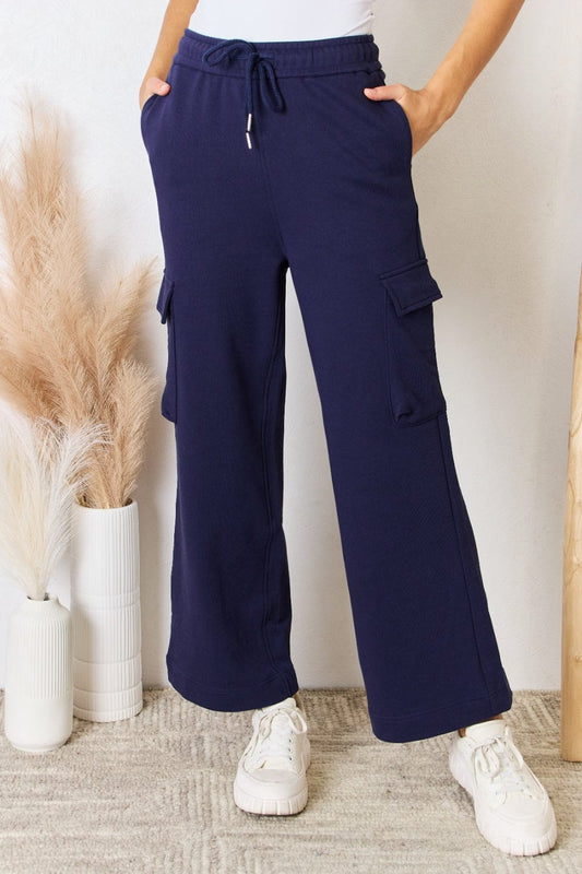 Trendsi Dark Blue / S RISEN Drawstring Relaxed Cargo Wide Leg Pants RISEN Drawstring Relaxed Cargo Wide Leg Pants