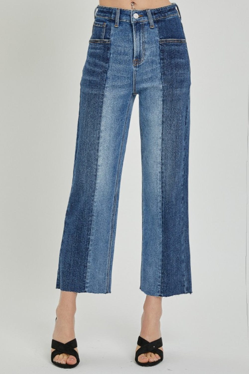 Trendsi Dark Combo / 0 RISEN Full Size Mid-Rise Waist Two-Tones Jeans with Pockets RISEN Full Size Mid-Rise Waist Two-Tones Jeans with Pockets