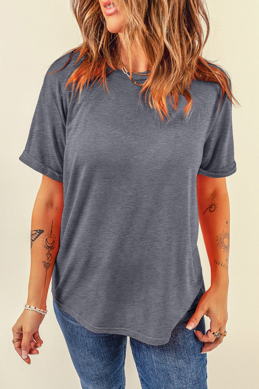 Trendsi Dark Gray / S Round Neck Short Sleeve T-Shirt Round Neck Short Sleeve T-Shirt