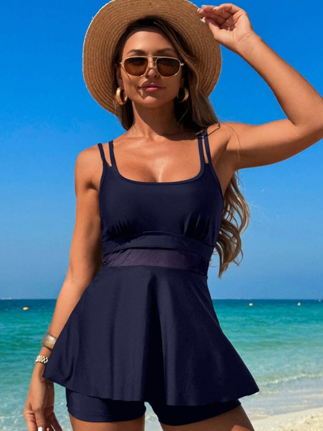 Trendsi Dark Navy / S Scoop Neck Double Spaghetti Strap Top and Shorts Set Scoop Neck Double Spaghetti Strap Top and Shorts Set