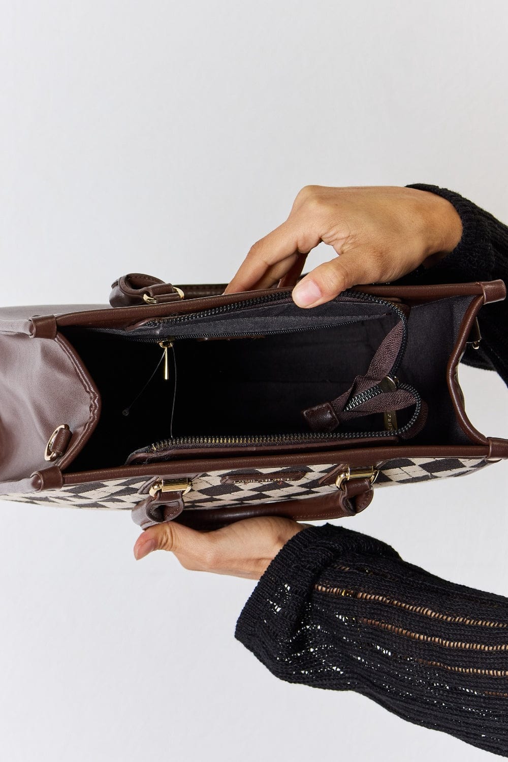 Trendsi David Jones Argyle Pattern PU Leather Handbag David Jones Argyle Pattern PU Leather Handbag