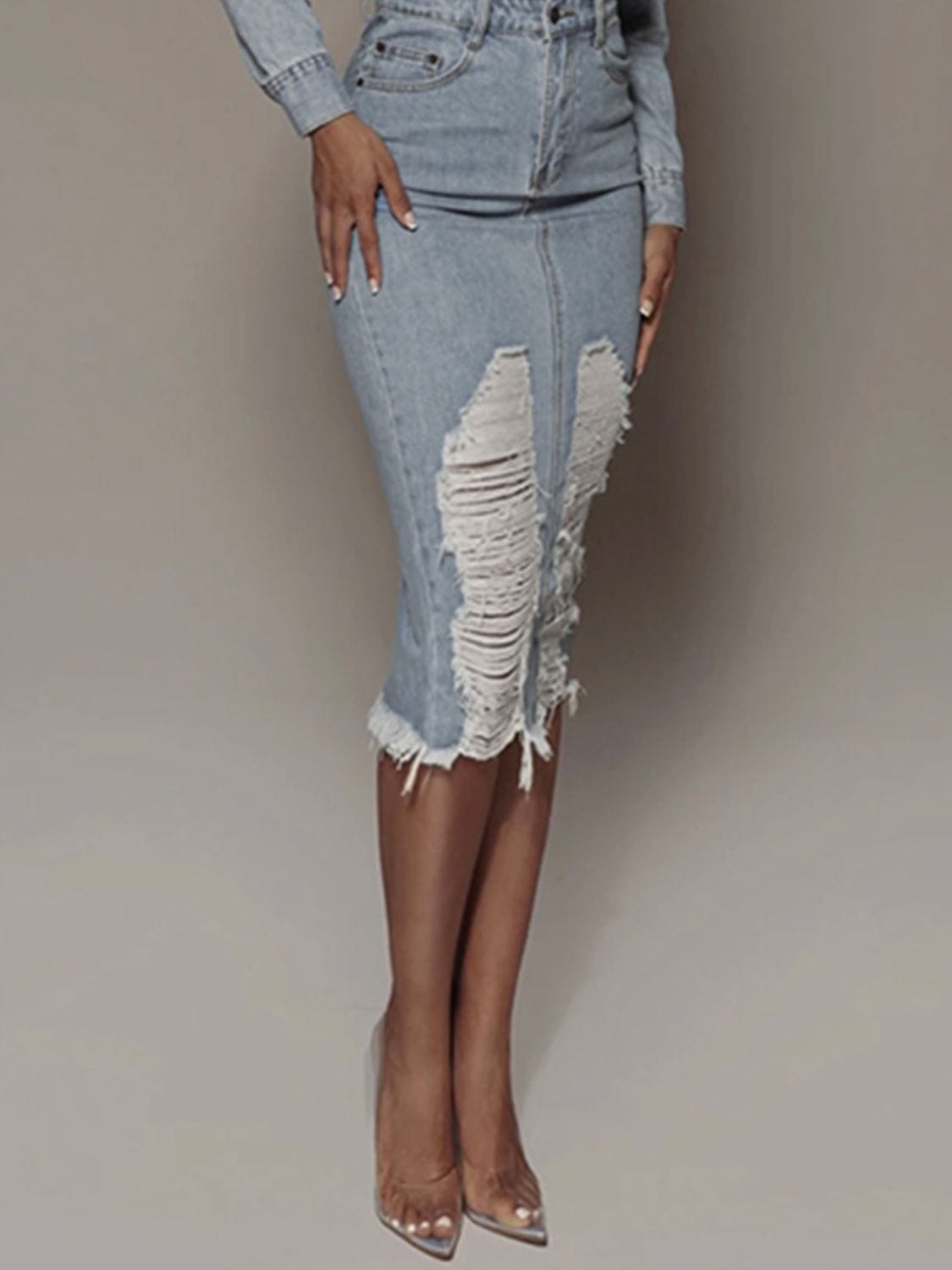Trendsi Distressed Slit Denim Skirt Distressed Slit Denim Skirt
