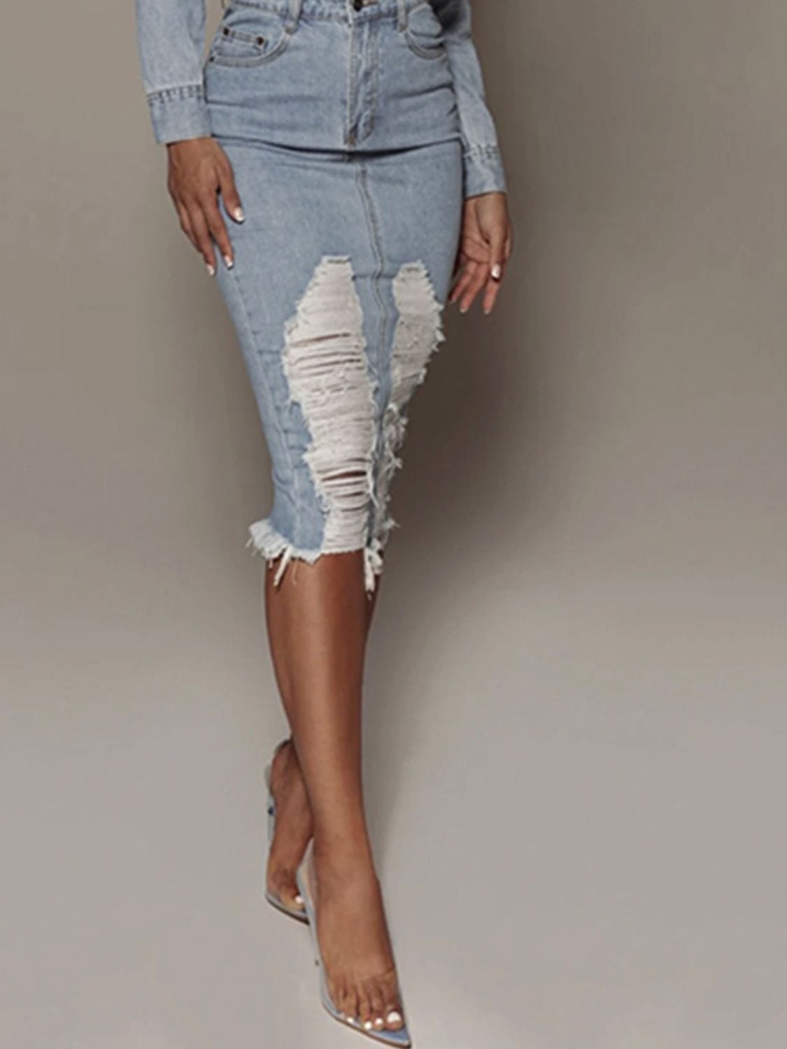 Trendsi Distressed Slit Denim Skirt Distressed Slit Denim Skirt