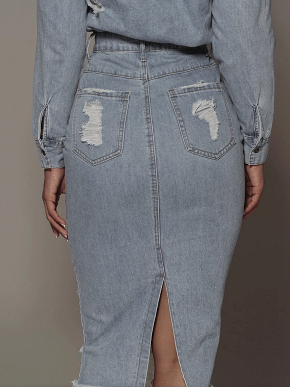 Trendsi Distressed Slit Denim Skirt Distressed Slit Denim Skirt