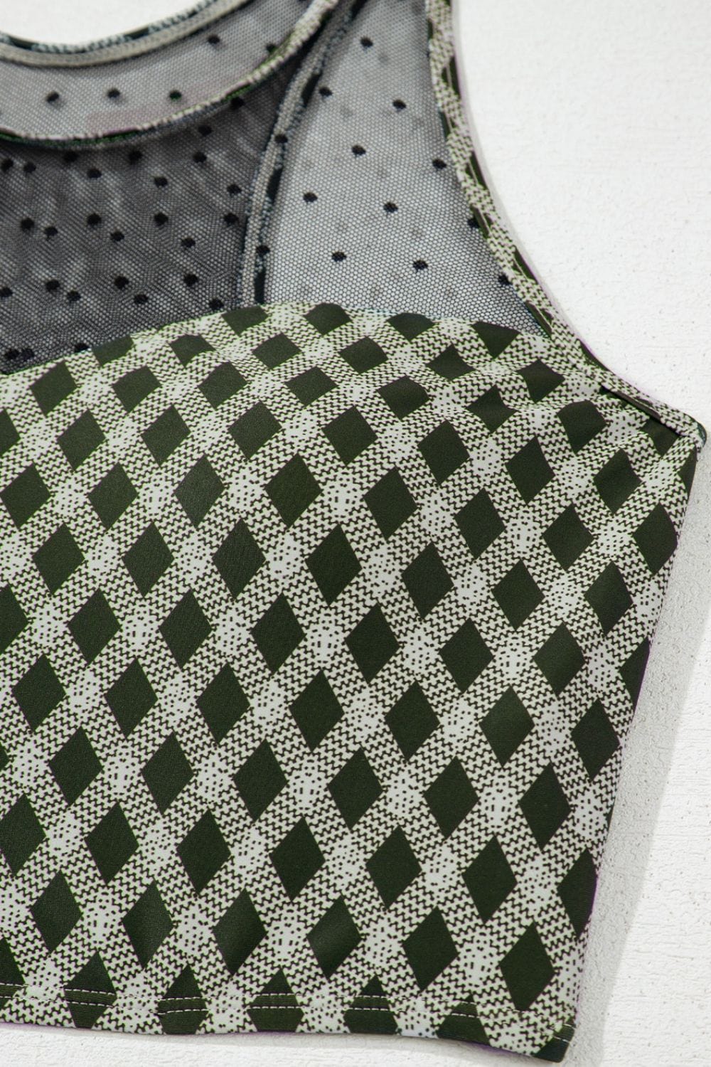 Trendsi Dotted Mesh Plaid Patchwork High Waisted Swim Set Dotted Mesh Plaid Patchwork High Waisted Swim Set