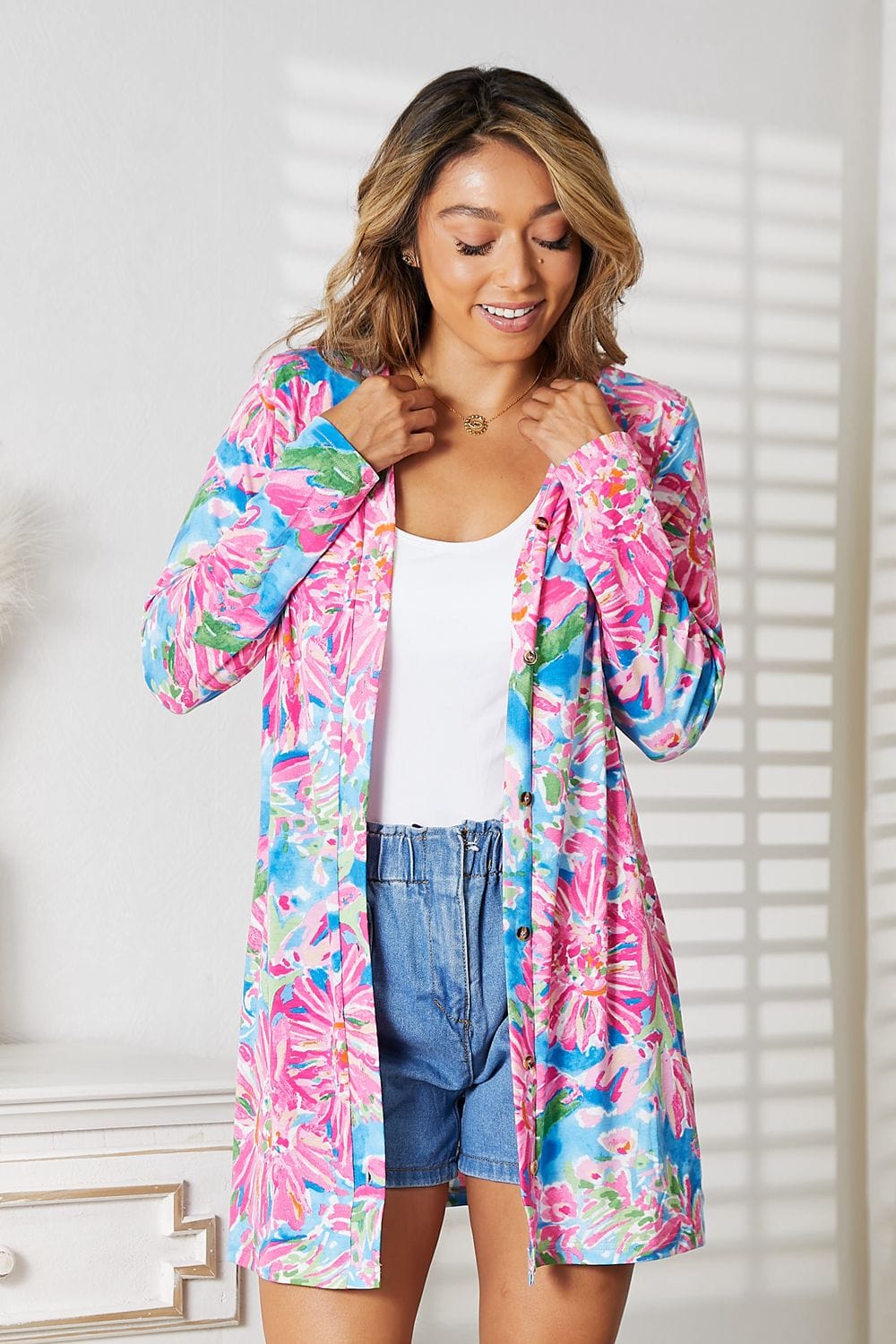 Trendsi Double Take Floral Open Front Long Sleeve Cardigan Double Take Floral Open Front Long Sleeve Cardigan