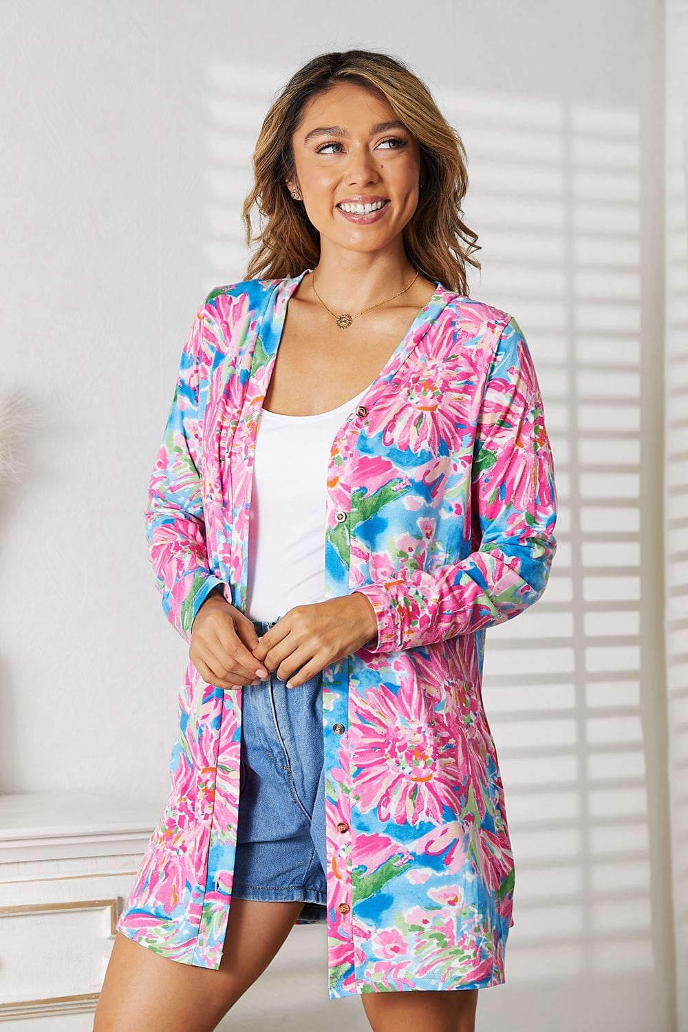 Trendsi Double Take Floral Open Front Long Sleeve Cardigan Double Take Floral Open Front Long Sleeve Cardigan