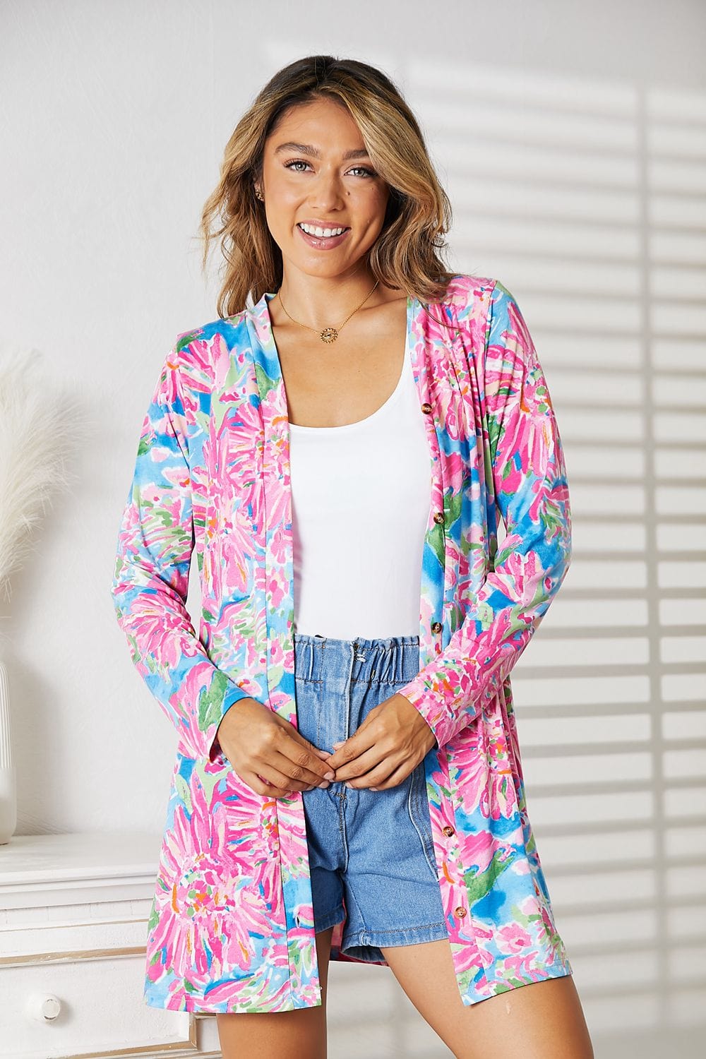 Trendsi Double Take Floral Open Front Long Sleeve Cardigan Double Take Floral Open Front Long Sleeve Cardigan