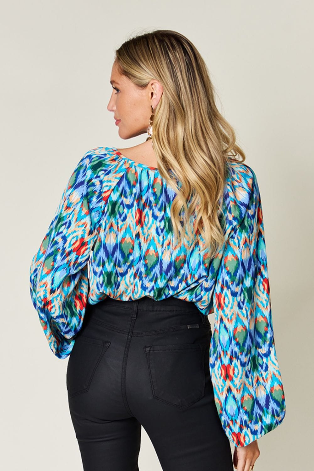Trendsi Double Take Full Size Printed Balloon Sleeve Blouse Double Take Full Size Printed Balloon Sleeve Blouse