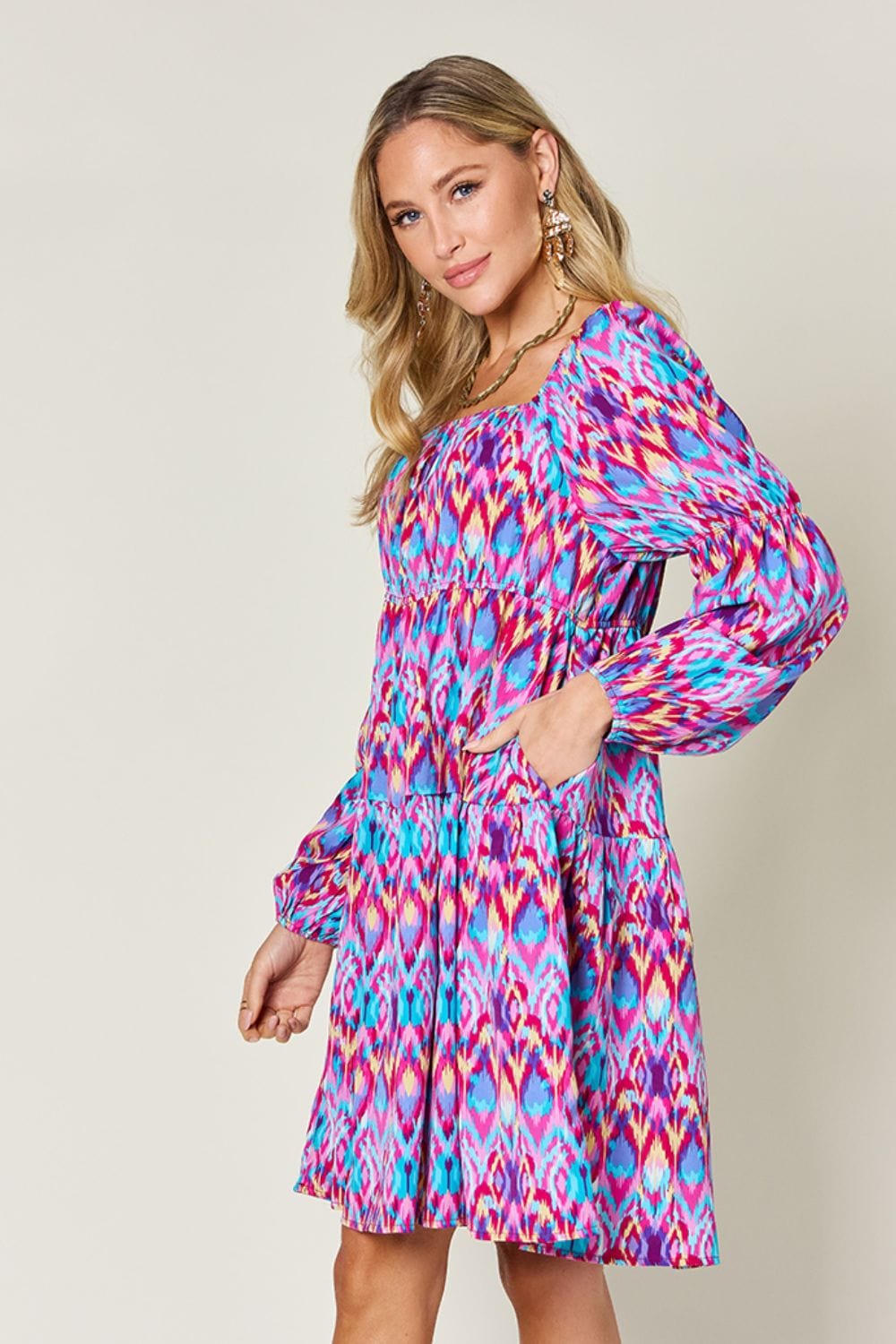 Trendsi Double Take Full Size Printed Long Sleeve Dress Double Take Full Size Printed Long Sleeve Dress