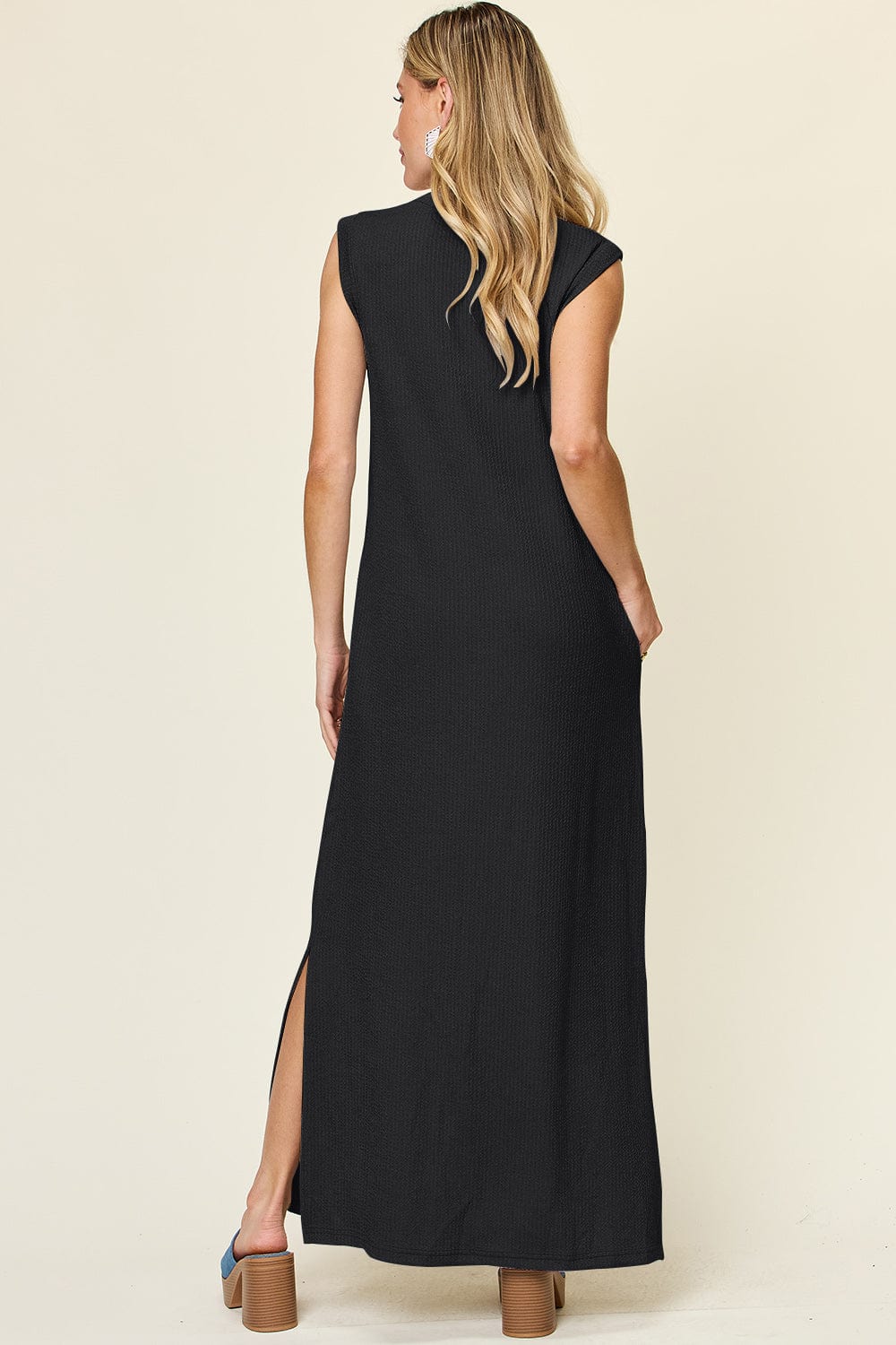 Trendsi Double Take Full Size Texture Mock Neck Sleeveless Maxi Dress Double Take Full Size Texture Mock Neck Sleeveless Maxi Dress