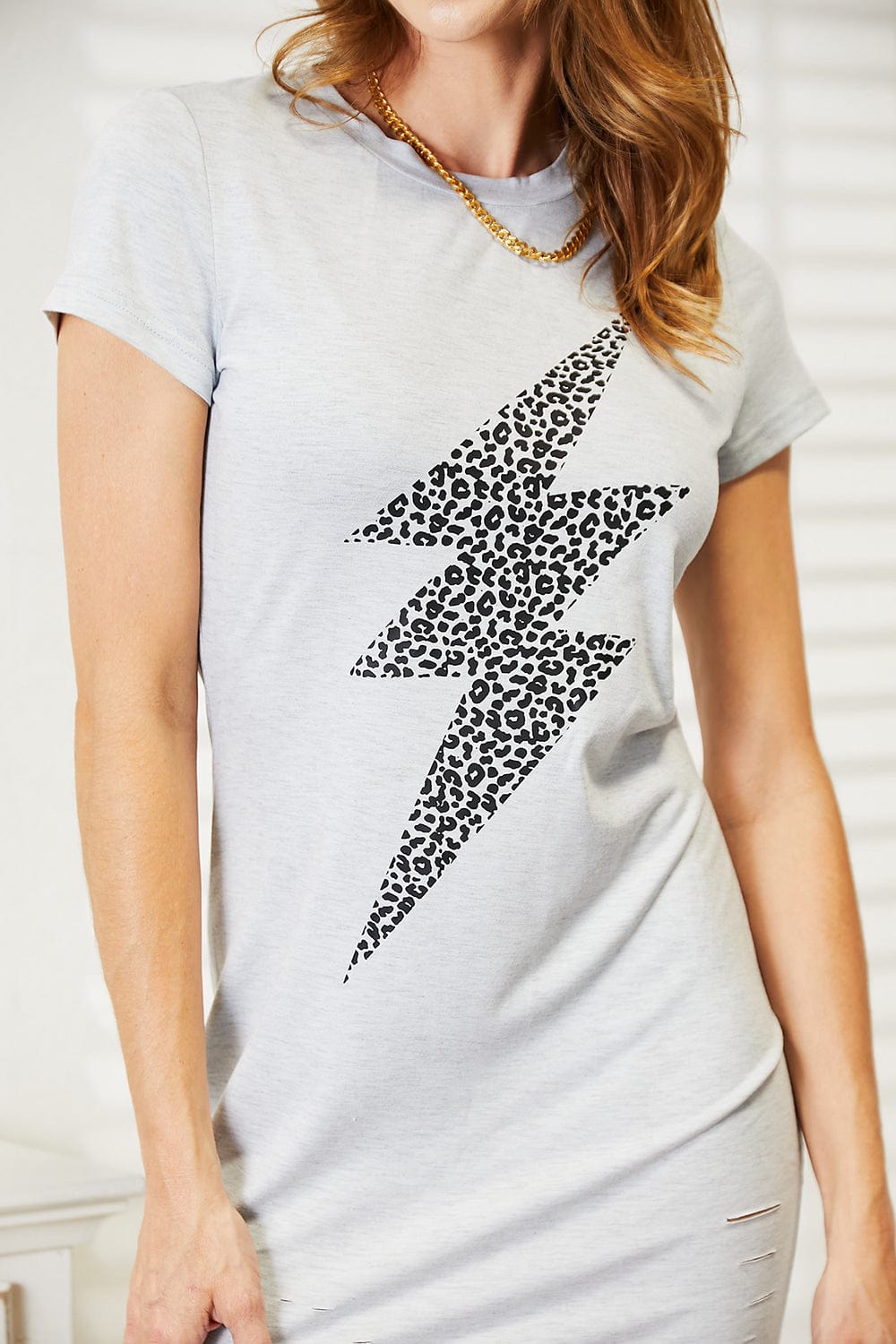 Trendsi Double Take Leopard Lightning Graphic Tee Dress Double Take Leopard Lightning Graphic Tee Dress
