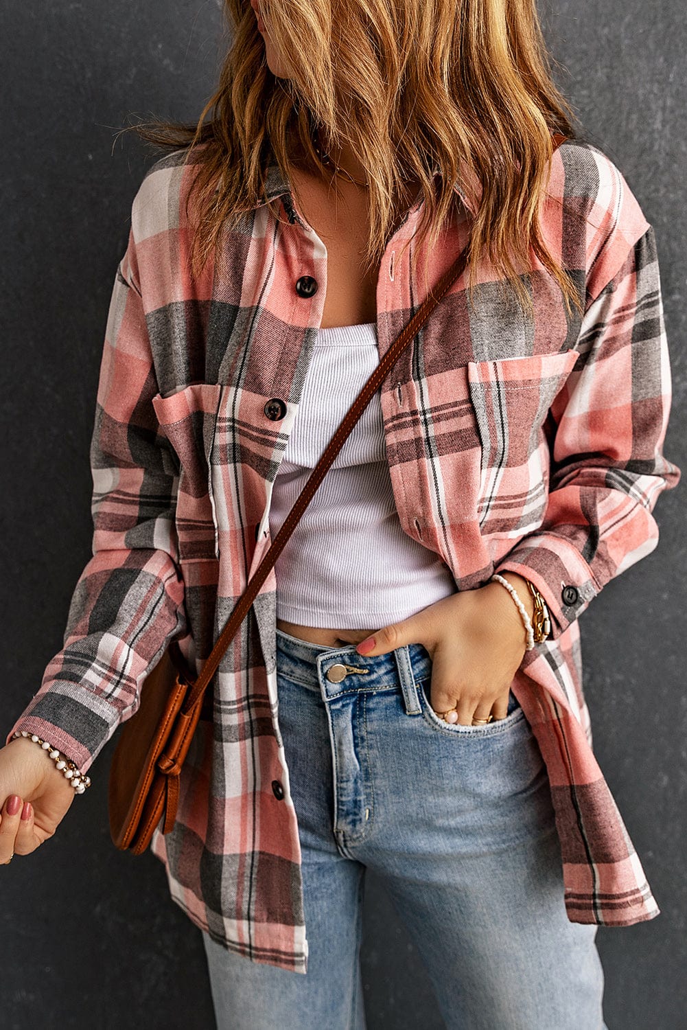 Trendsi Double Take Plaid Dropped Shoulder Longline Shirt Double Take Plaid Dropped Shoulder Longline Shirt
