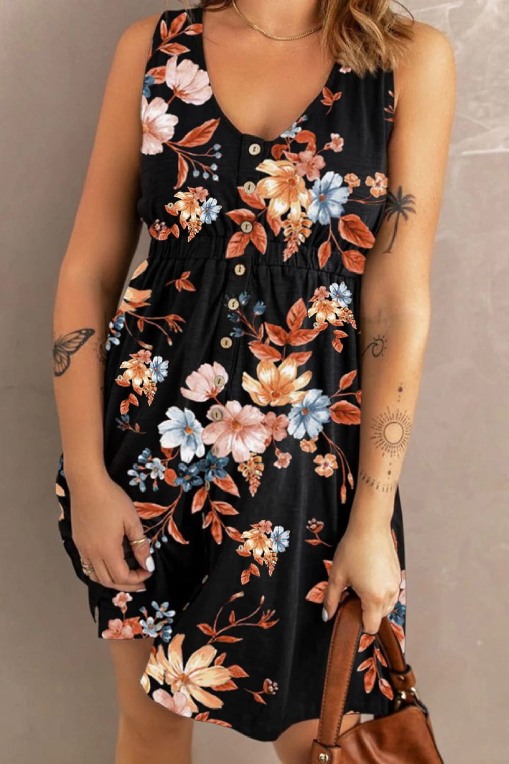 Trendsi Double Take Printed Scoop Neck Sleeveless Buttoned Magic Dress with Pockets Double Take Printed Scoop Neck Sleeveless Buttoned Magic Dress with Pockets