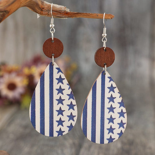 Trendsi Dusty Blue / One Size Printed PU Leather Dangle Earrings Printed PU Leather Dangle Earrings