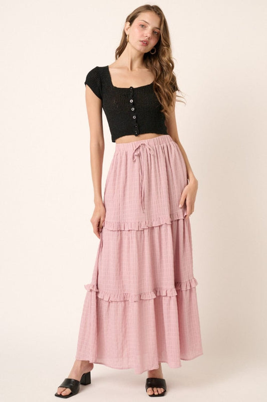 Trendsi Dusty Pink / S Mittoshop Drawstring High Waist Frill Skirt Mittoshop Drawstring High Waist Frill Skirt