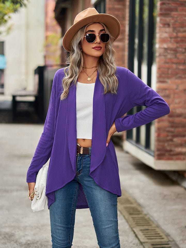 Trendsi Electric Purple / S Open Front Long Sleeve Cardigan Open Front Long Sleeve Cardigan