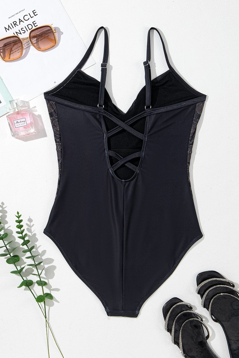 Trendsi Embroidered V-Neck One-Piece Swimwear Embroidered V-Neck One-Piece Swimwear